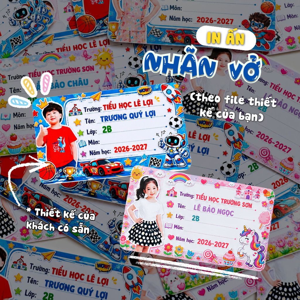 Set 12 Nhãn vở in theo yêu cầu - khách tự gửi file thiết kế