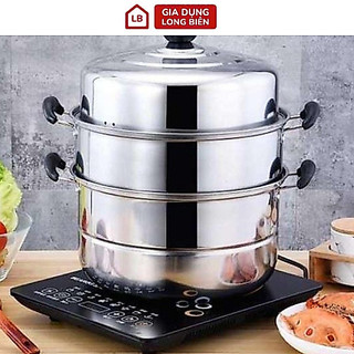 Bộ nồi hấp 3 tầng inox 28cm kèm 2 vỉ hấp - dùng được bếp từ, bếp điện