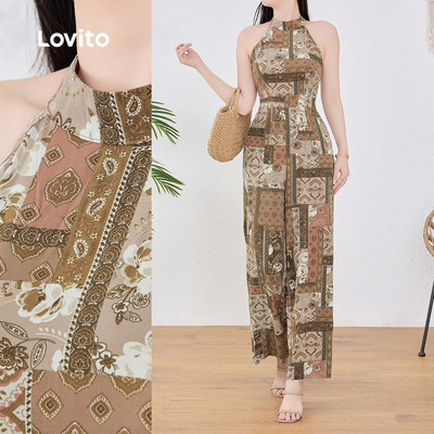 Bộ áo liền quần Lovito Kỳ nghỉ phong cách mùa xuân/hè mềm mại cho nữ L143EDD100