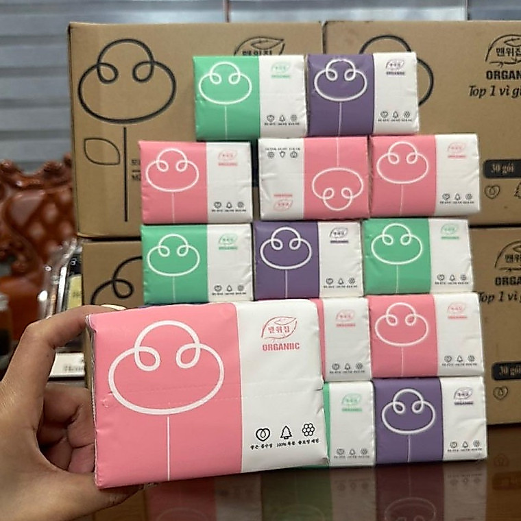 Thùng 30 Gói Khăn Giấy Rút Đa Năng ORGANIC Cao Cấp Giấy Ăn Gấu Trúc 300 Tờ An Toàn Tiện Lợi Chuẩn Hàng Loại 1