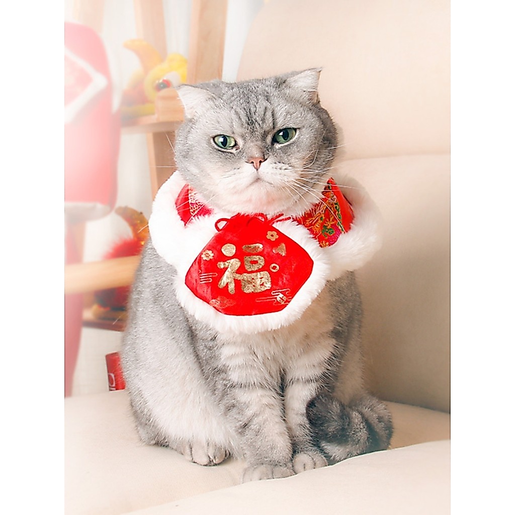 Jizai Mèo Chó Năm Mới Quần Áo Đường Phù Hợp Với Lễ Hội Ăn Mặc Mèo Năm Mới Thu Đông Ấm Khăn Cổ