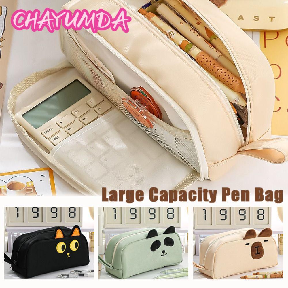 Túi đựng bút CHAYUMDA, Bút chì dung lượng lớn Capybara / Panda / Cat, Canvas hoạt hình Back To Schoo
