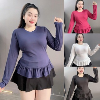  Áo Thun Bigsize Nữ Dáng Áo Baby Tee Ôm Body Tay Dài Vạt Bèo Xòe Thanh Lịch Cho Chubby A298 