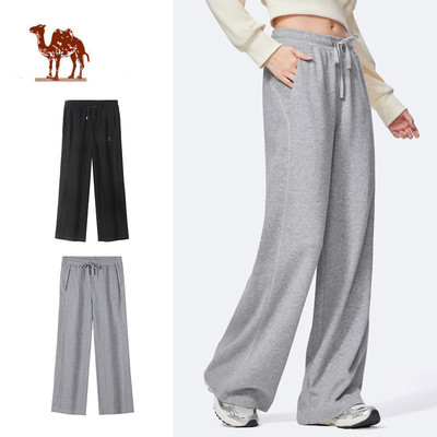 CAMEL CROWN  Quần Ống Rộng Eo Cao Cotton Dệt Kim Phong Cách Thể Thao