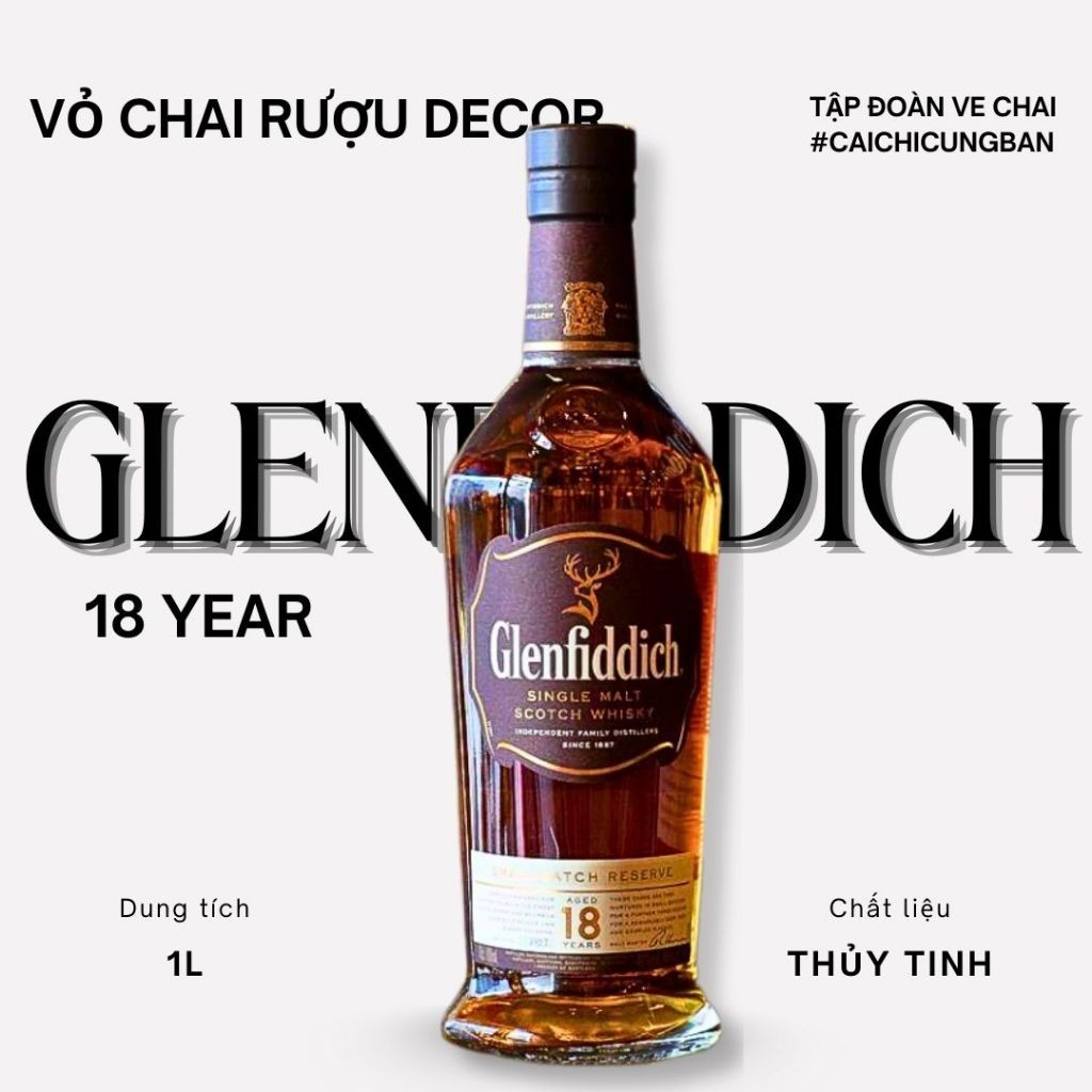 [DECOR] Vỏ chai rượu trang trí Glenfiddich 18 Years of age Làm đồ decor , decor bàn làm việc