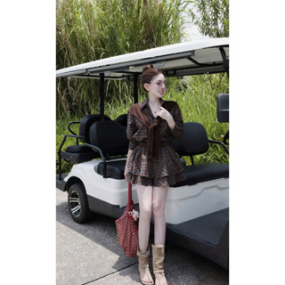 Váy Đầm Sơ Mi Kẻ Caro Mix Chân Váy Tầng Dáng Ngắn, Váy Tay Dài Sơ Mi Kẻ Ô Sang Chảnh Zinna