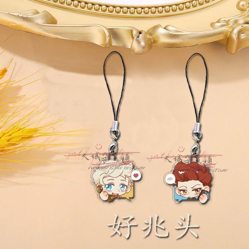 Good Omens Keychain Man Key Chain Mobile Phone Lanyard Women Key Holder Couples Keyring Acrylic Key 