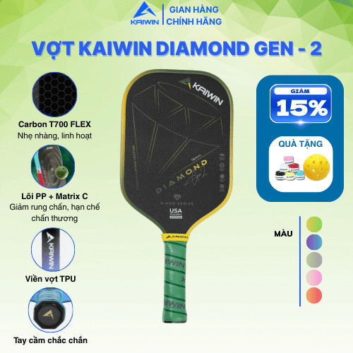 Vợt Pickleball Cao Cấp Kaiwin Diamond Gen 2 – Đạt Chuẩn USA Pickleball, Cán Êm, Trợ Lực,  Siêu Thị T