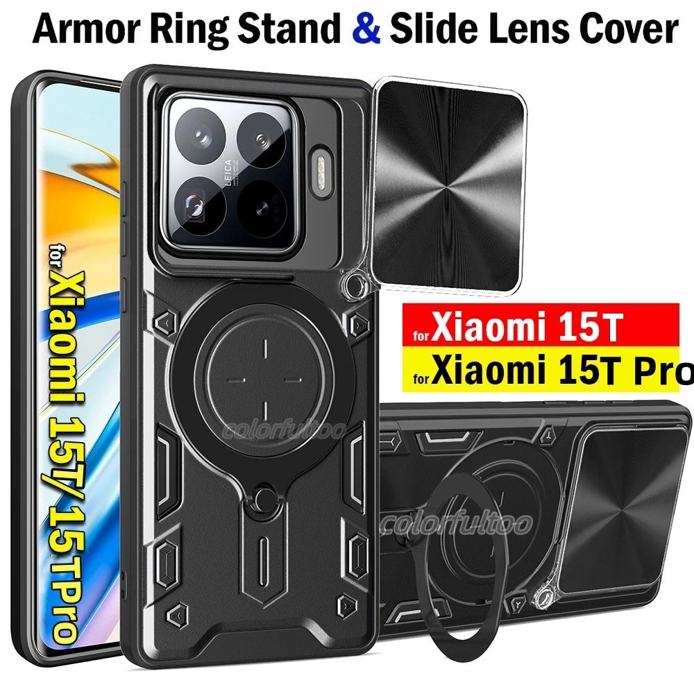 Trượt Đẩy Kéo Bảo Vệ Ống Kính Máy Ảnh Ốp lưng Cho Xiaomi 15T Pro 15TPro Mi15T Xiomi15T Pro 5G Từ Nhẫ