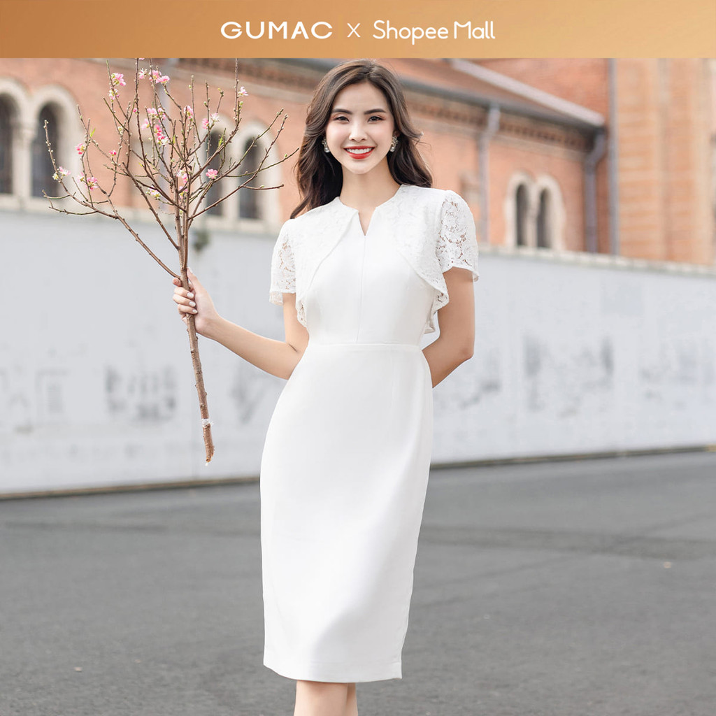 Đầm nữ GUMAC bút chì phối ren  DE01075