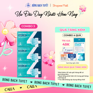 Combo 3 Hộp Khẩu trang Bông Bạch Tuyết 4 lớp xanh (50 cái/hộp)