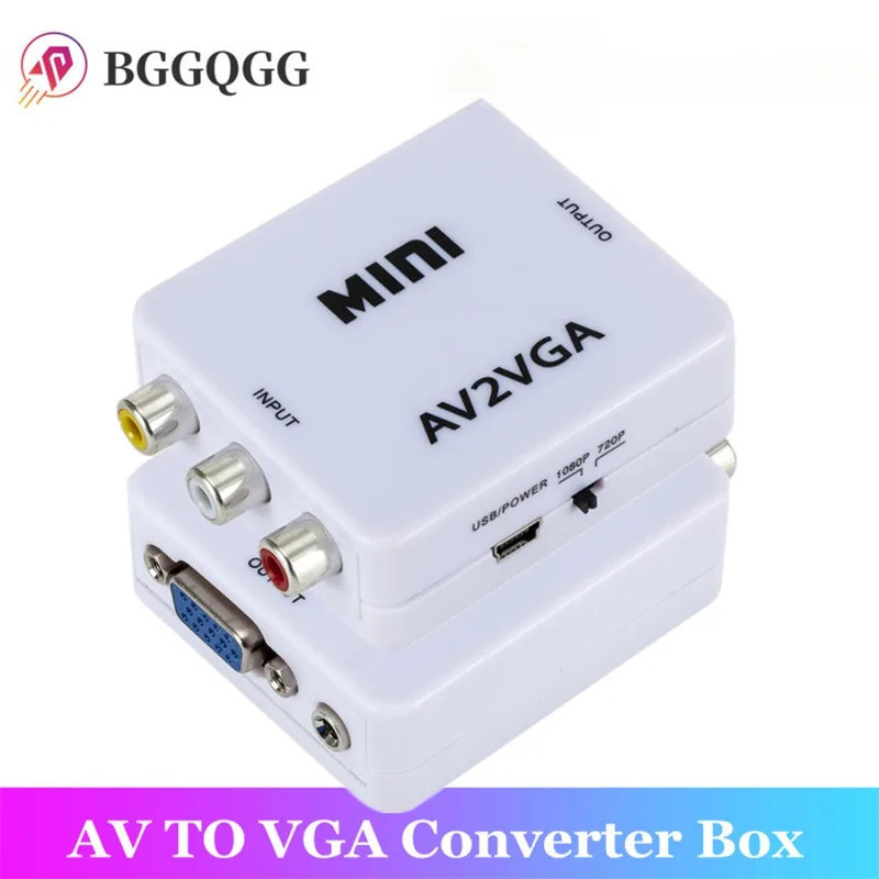 Bộ chuyển đổi video RCA AV sang VGA 1080P Bộ chuyển đổi video Mini với âm thanh 3,5 mm AV2VGA / CVBS