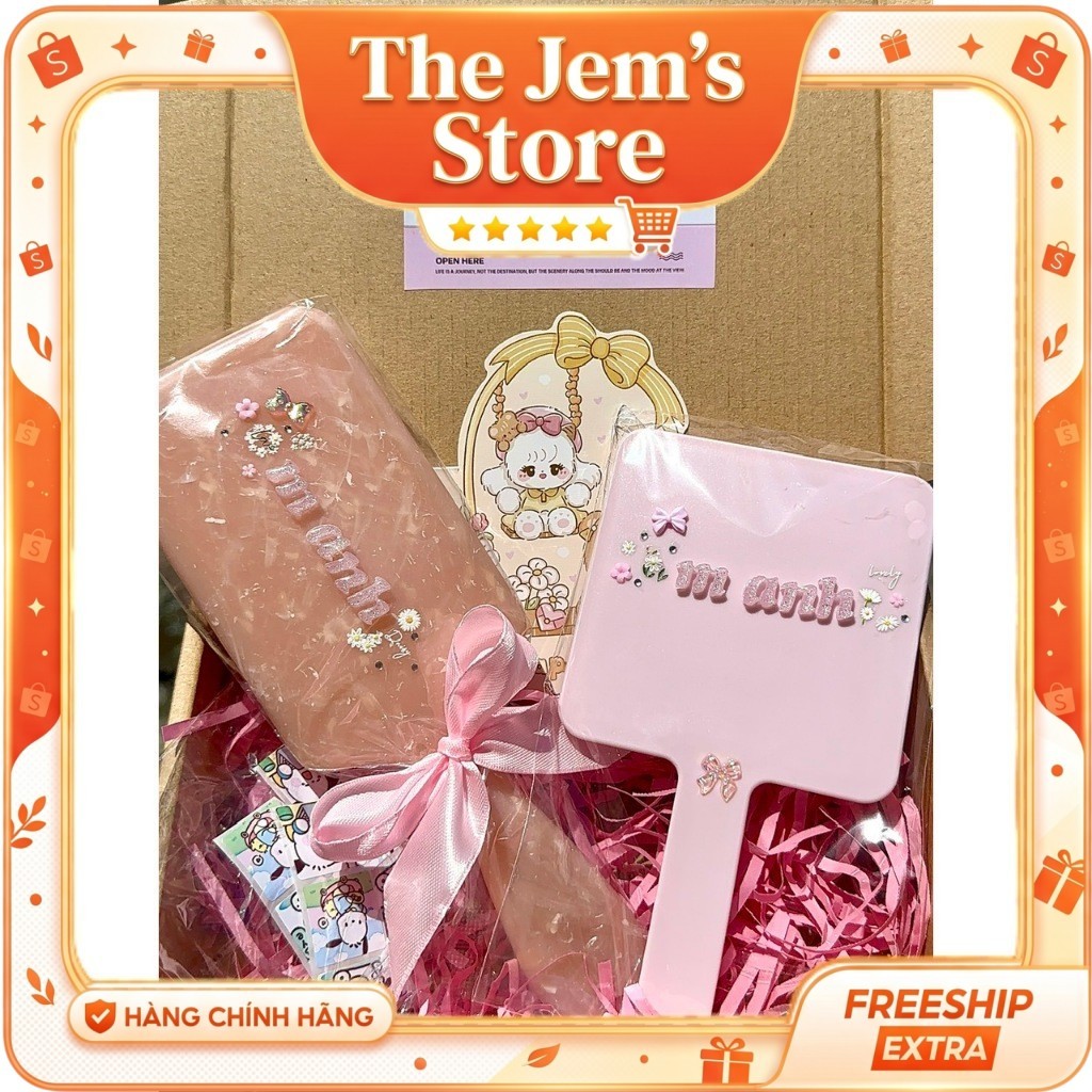 [JEM'S STORE] Combo Đôi Jem's Store: Lược Custom + Gương Custom Tên Handmade 🪞🪄