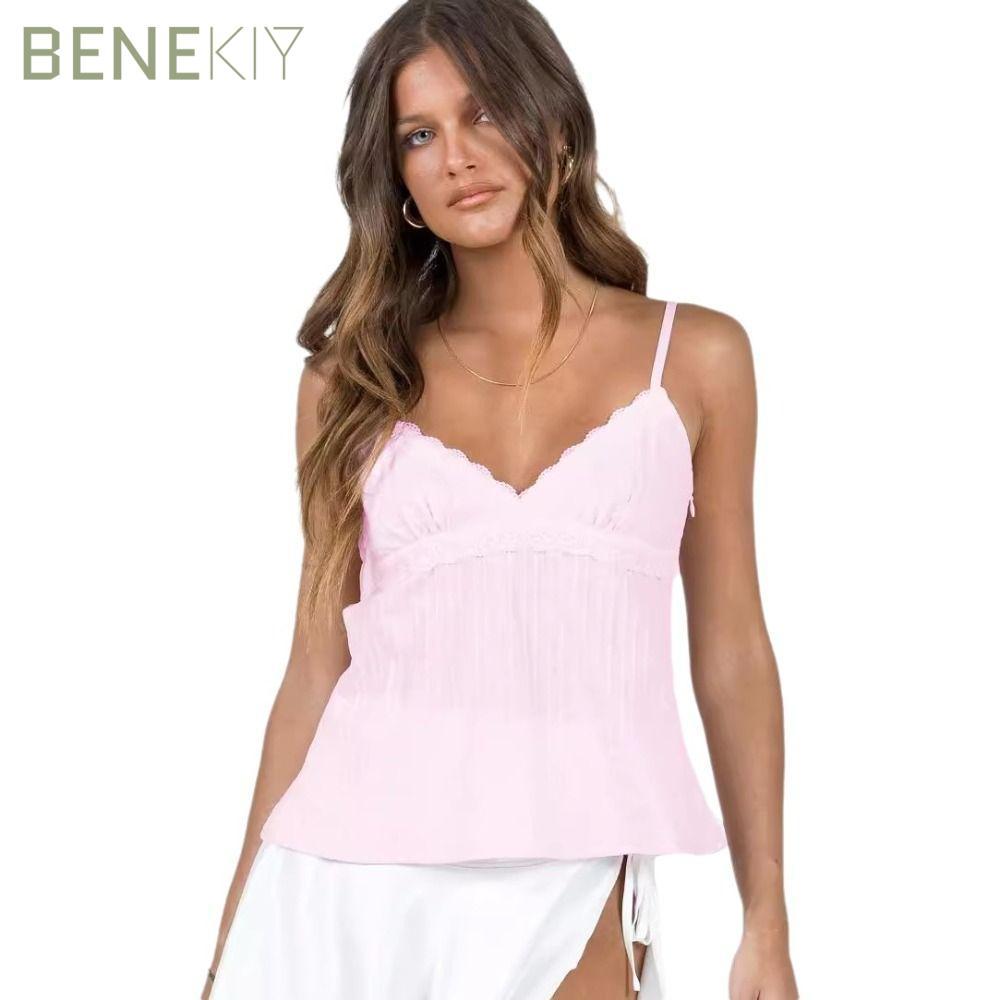 BENEKIY Nữ Cami Top, Áo Cổ Chữ V Màu Trơn, Thời Trang Lưng Slim Fit Spaghetti Dây Đeo Spaghetti Top 