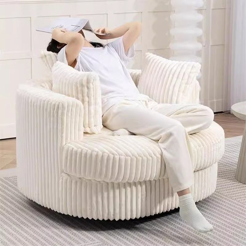 KQ8K Ghế xoay vải nhung tăm màu kem họa tiết hoa anh đào, ghế sofa thư giãn, ghế thư giãn phòng khác