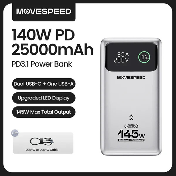 Pin Sạc dự phòng Movespeed M25 PRO 145W/ 25000mAh/ Màn Led -  Hàng Chính Hãng