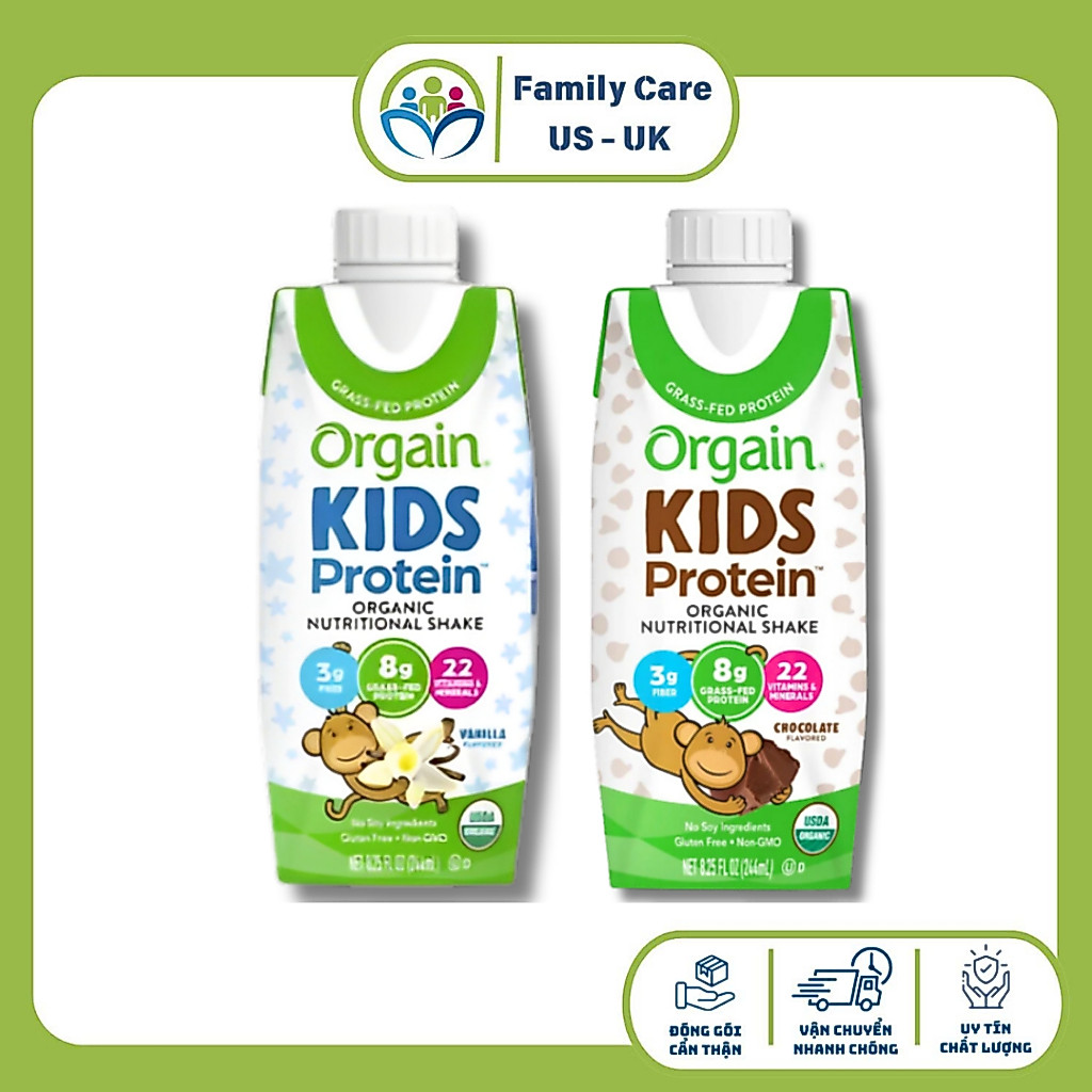 Sữa Nước Dinh Dưỡng Hữu Cơ Orgain Kids Protein Vị socola 237ml (Thùng 24 Chai) _Mỹ