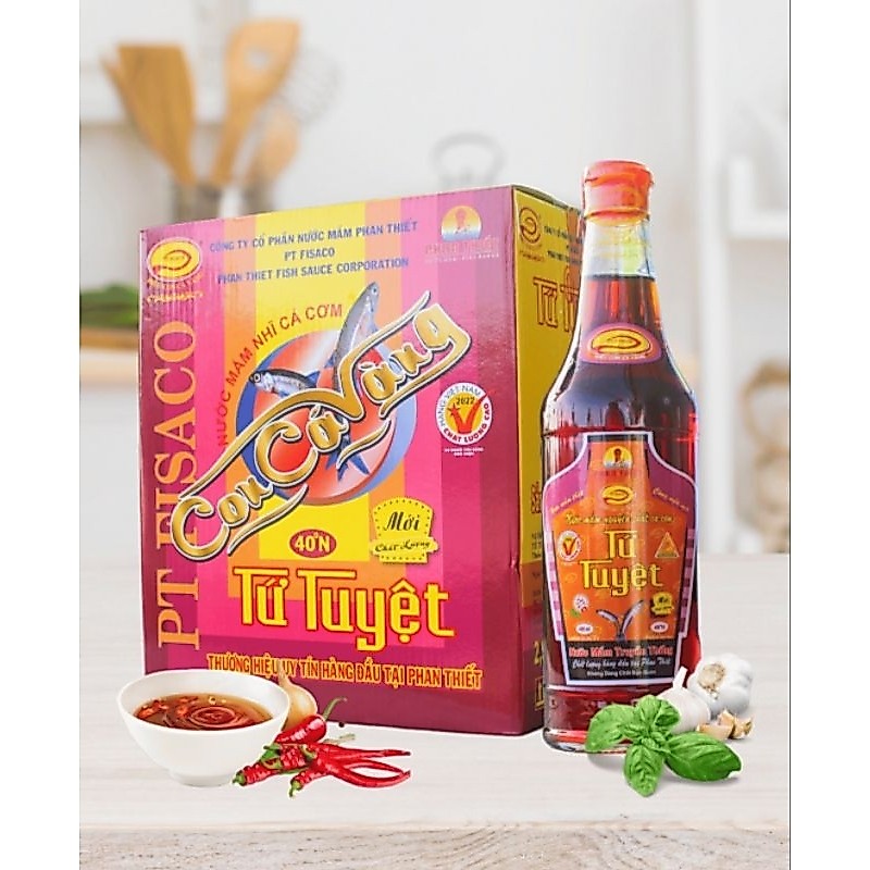 [ Đặc Sản] Thùng 6 Chai Thủy Tinh 490ml Nước Mắm Nhĩ Cá Cơm Truyền Thống Nguyên Chất 40 Độ Đạm Hiệu Con Cá Vàng