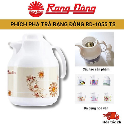 Phích pha trà giữ nhiệt 1L RẠNG ĐÔNG 1055 TS, Ruột thủy tinh cao cấp - Giữ nóng sau 12h và giữ lạnh sau 24h