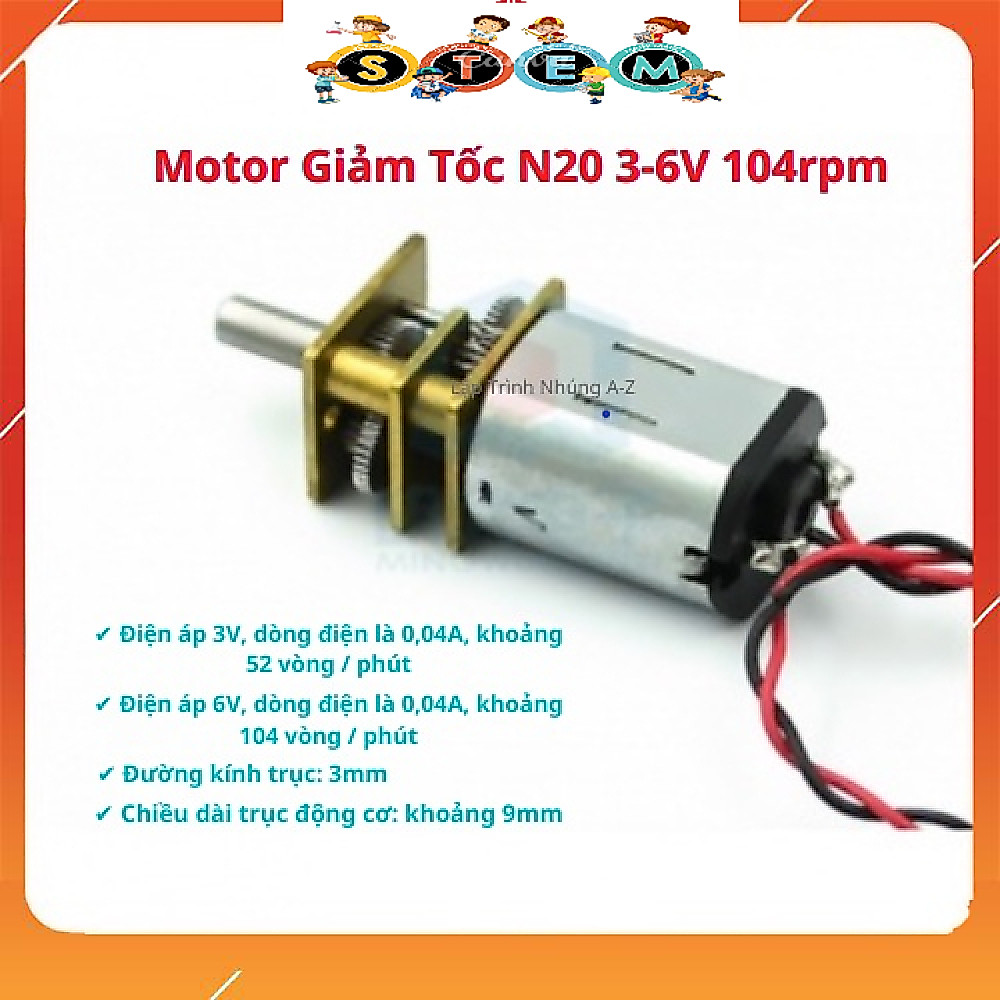 [Stem A-Z][S6] Motor Giảm Tốc N20 3-6V 104rpm Và Bánh Xe N20