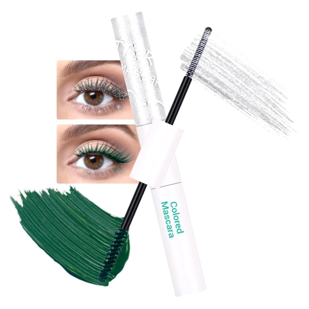 Mascara hai đầu màu xanh lá cây DAGEDA, Mascara lấp lánh và màu khô nhanh 2 trong 1 cho lông mi, tra