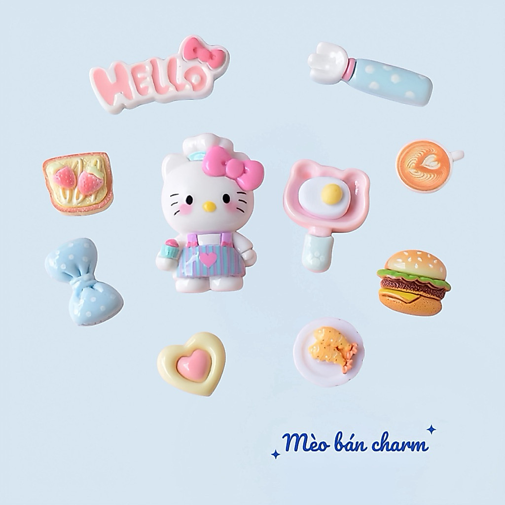 [Sẵn Ship] Set Charm Hello Kitty Nấu Ăn, Hamberger, Trứng rán M126
