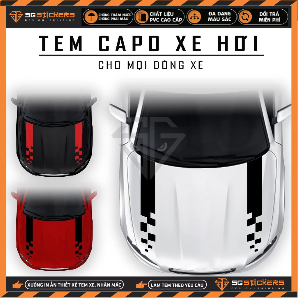 Tem Dán Nắp Capo Xe Ô Tô Xe Hơi Phong Cách Năng Động | TCPOT-09 | Decal Dán Nắp Capo, Sườn Xe Oto Ch