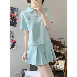  Set Bộ đồ thể thao Nữ, đồng phục JK, quần short xếp ly hình sao, áo thun ngắn tay, cổ polo, ôm eo