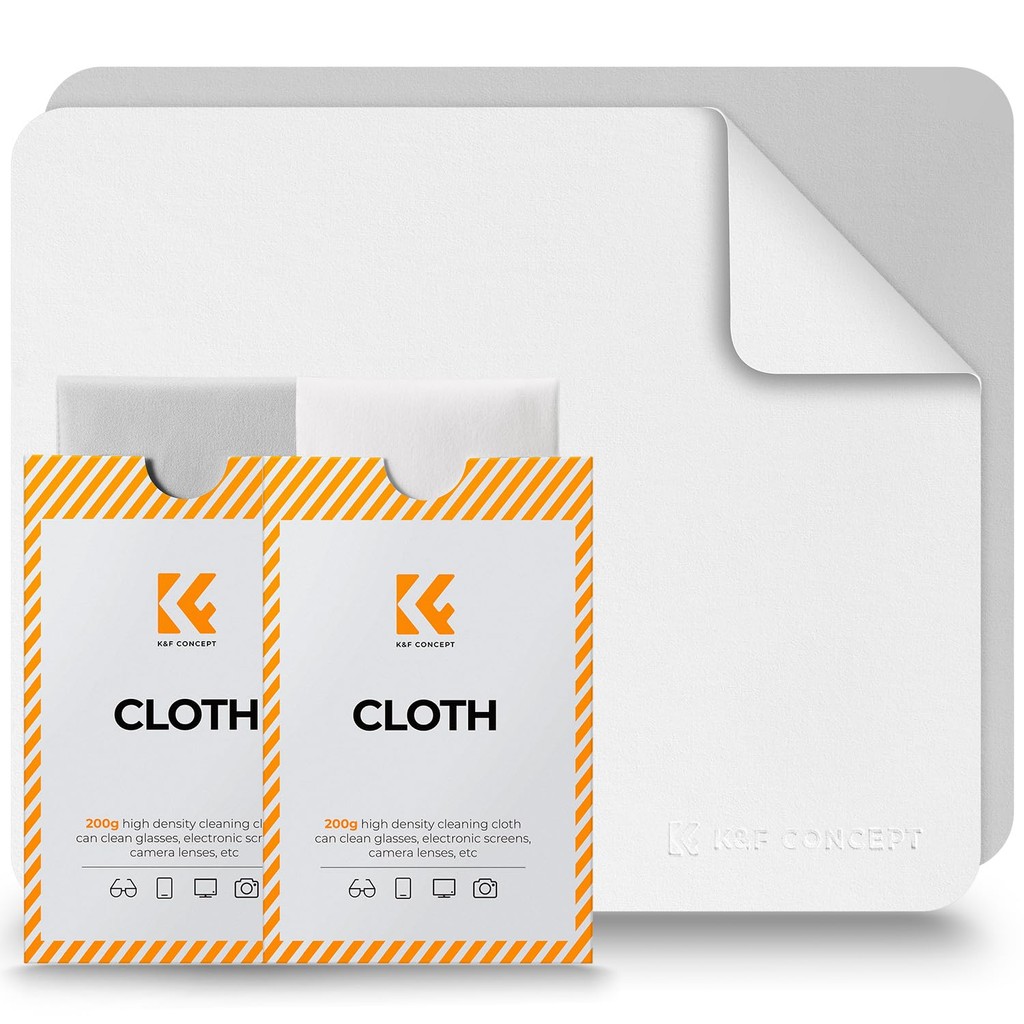 K&F Concept Cleaning Cloth 2-Pack - 18cm x 15cm Microfiber Glasses & Lens Wipes (1 White, 1 Gray)  

