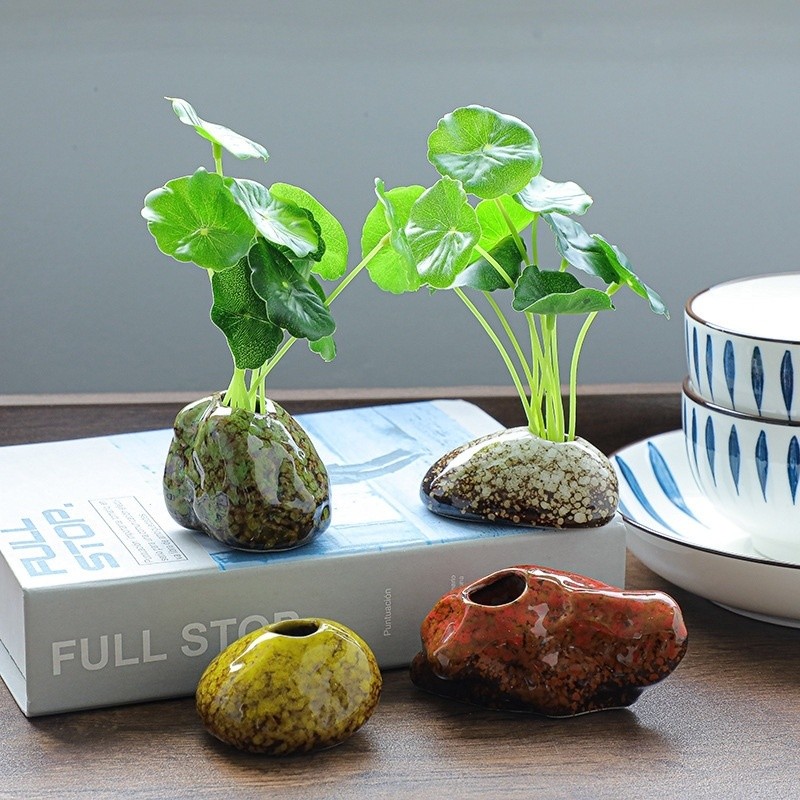 Lò Đổi Màu Viền Bình Gốm Sứ Sắp Xếp Hoa Gốm Sứ Dày Nhà Thủ Công Retro Hoa Nhỏ Tàu Đồ Trang Trí Tinh 