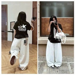  Quần Jogger Nữ Nam Unisex Ống Rộng In Cờ Mỹ | Quần Nỉ Thun Dài Lưng Chun Thể Thao Streetwear Cá Tính 