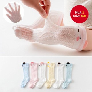 Tất cao đến đầu gối cho bé Tất ống thoáng khí co giãn màu trơn để mặc mùa xuân hè