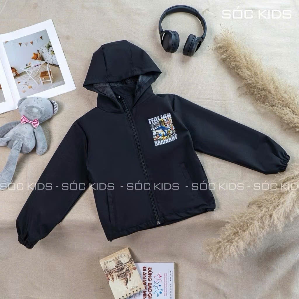 Áo khoác gió trẻ em Italia brainrot, áo gió tralalero tralala, áo tung tung sahur trẻ em 2 lớp lót l