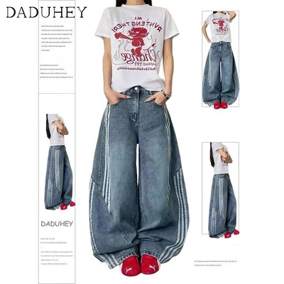 DaDuHey New American Style Ins High Street Hip Hop Jeans Niche High Waist Loose Wide Leg Pants plus Size Trousers
