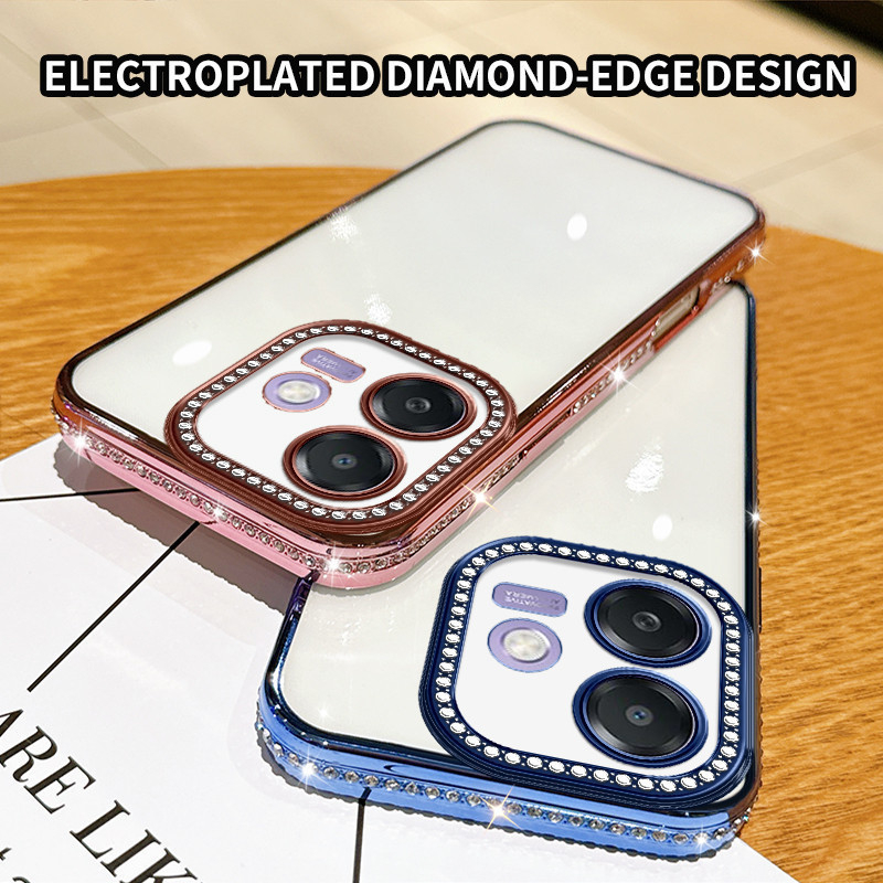 Ốp lưng OPPO A3X A3I A3 A5I CPH2641 PKL110 Vỏ điện thoại mềm trong suốt mạ điện có vỏ kim cương sang