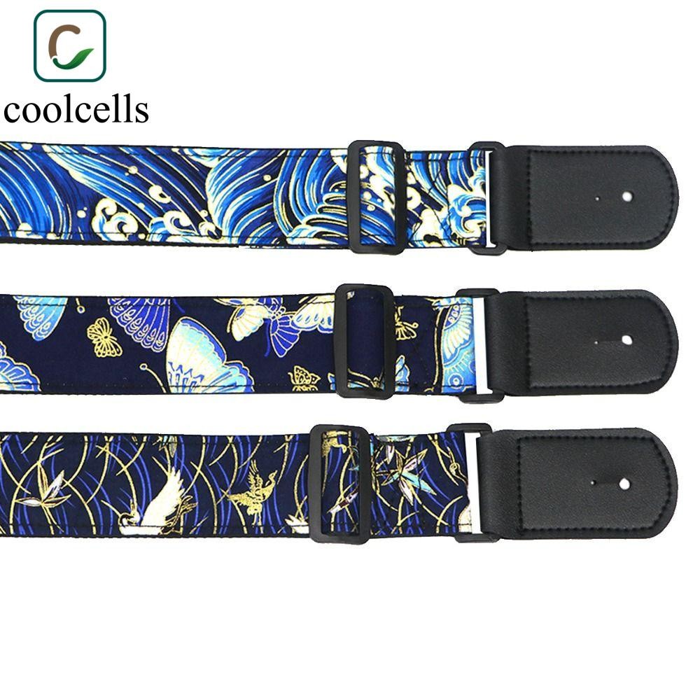 Dây đeo đàn guitar COOLCELLS, Thắt lưng đàn guitar điện có vương miện màu đỏ hoa anh đào, nhiều màu sắc phong cách dân tộc thêu in hình đàn guitar cổ điển Dây đeo vai Phụ kiện đàn guitar