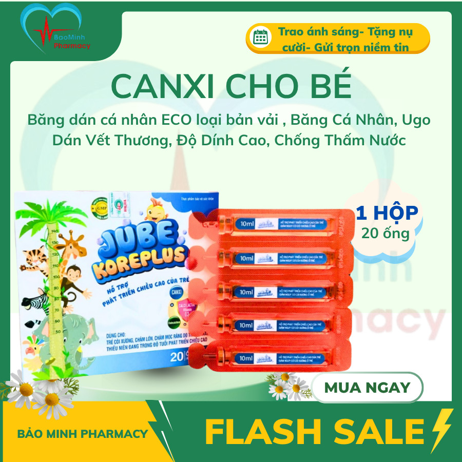 Siro JUBE KOREPLUS hỗ trợ tăng cường hấp thu Canxi, giúp xương, răng chắc khỏe - Hộp 20 ống x 10ml