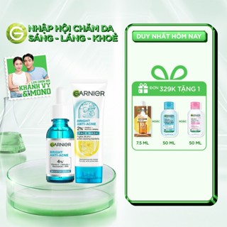 Bộ sản phẩm làm sạch, giảm mụn, dưỡng sáng da Garnier Anti-Acne Serum 30ml & Sữa rửa mặt 3-trong-1 100ml