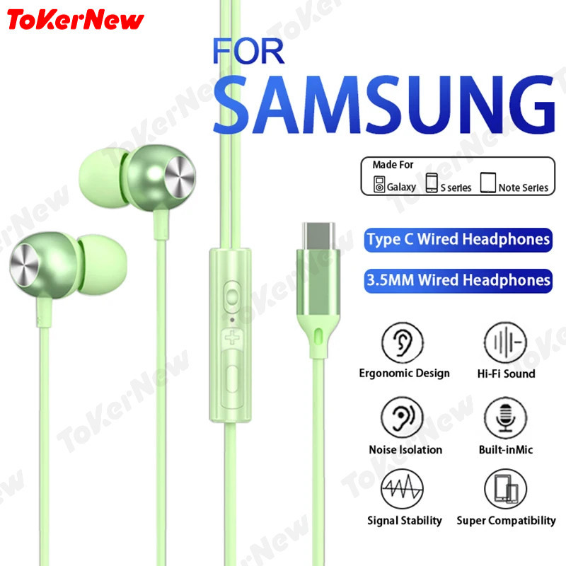Type C Headphones HiFi Stereo surround sound In-ear 3.5mm Wired Music Earbuds For Galaxy/iPhone Seri