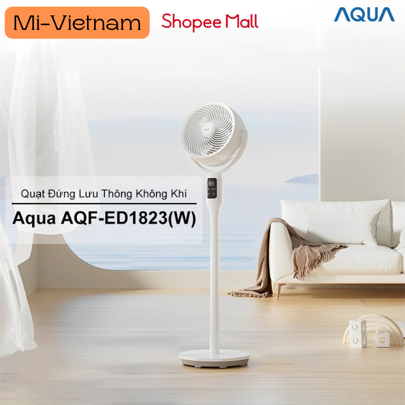 Quạt đứng AI AQUA ED1823T, quạt AI điều khiển giọng nói, có khay tinh dầu, hẹn giờ 12 tiếng