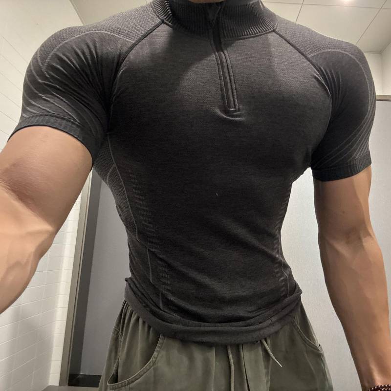 Summer Quick-Drying Breathable Fitness Short Sleeve Men's Slim Fit Elastic Running Sports Quick-Dryi