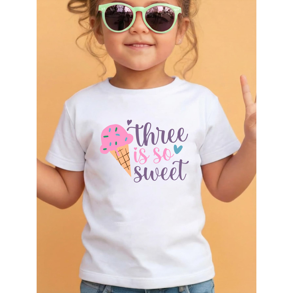 "Three Is So Sweet" Áo thun sinh nhật 3Rd Ice Cream Lover Party Quần áo