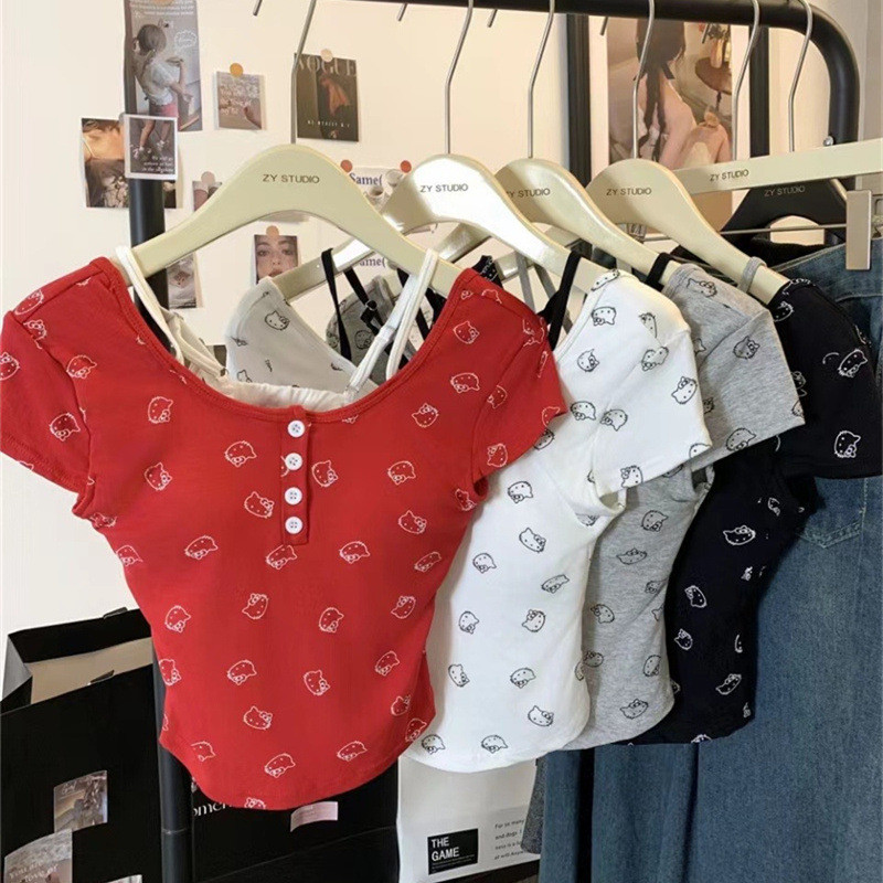 5039 # rayon pure lust style ngắn hai mảnh 5039#人棉纯欲风假两件自带胸垫短袖T恤修身显瘦百搭女装上衣260617UU