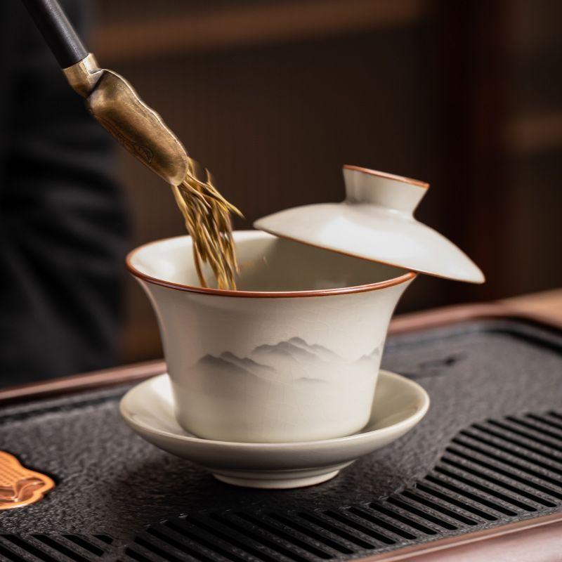 TQ~Ruyao Kungfu Tea Set - Luxurious High-End Ceramic Teapot, Teacups, and Tea Tray for Home and Offi