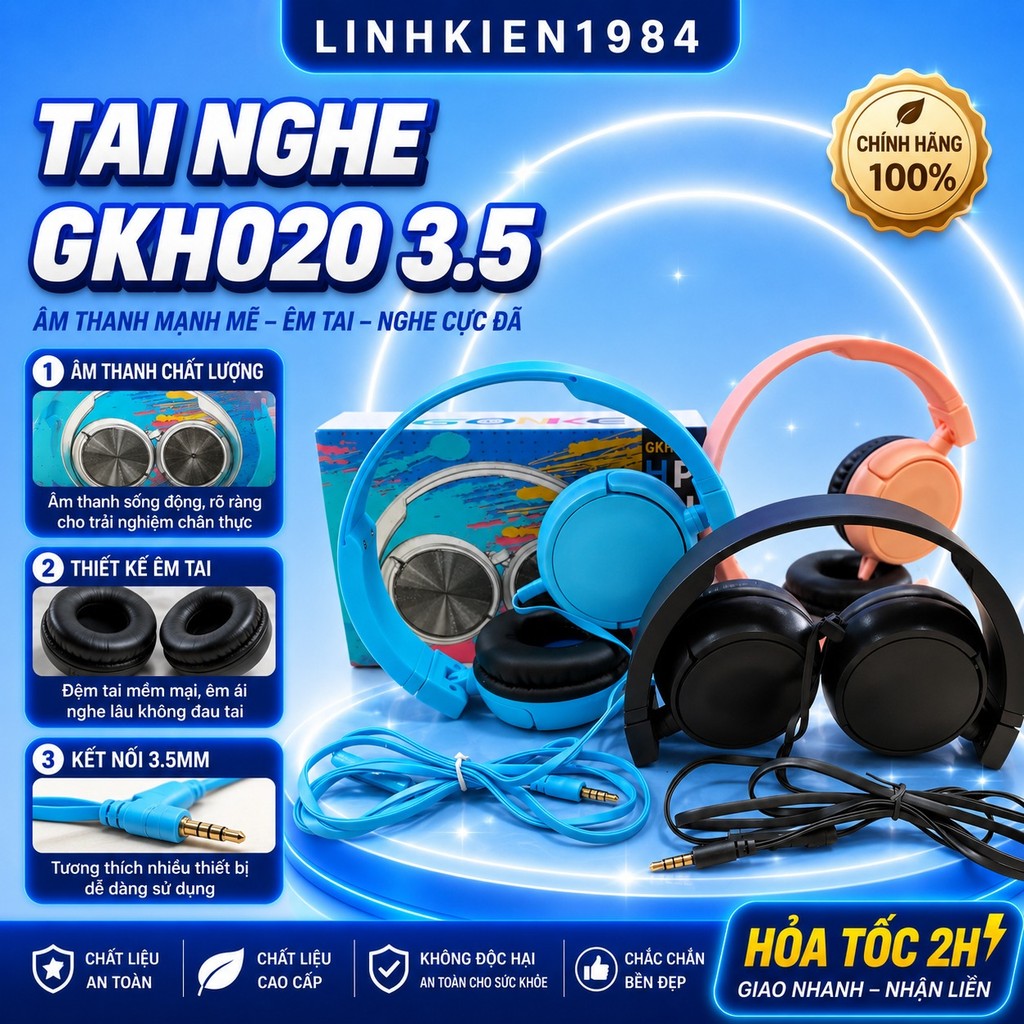 Tai nghe chụp tai GKH 020 siêu dễ thương, màu hồng, xanh- Siêu dễ thương, nhỏ gọn, tiện dụng