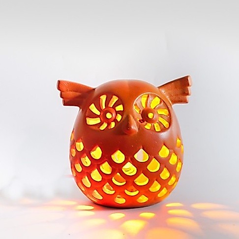 Đèn Đốt Nến Đất Nung Handmade - Con Cú - DN01