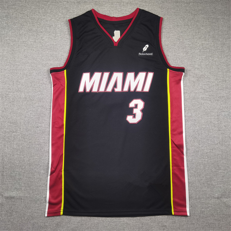 Phiên bản thêu Heat No. Đồng phục 3 dây màu đen thường ngày MIAMI WADE BASKETBALL JERSEY