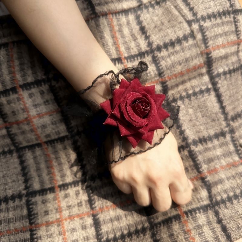 Tối lolita lolita ren tay áo nữ rượu vang đỏ váy hoa hồng tay khiêu vũ 6.25