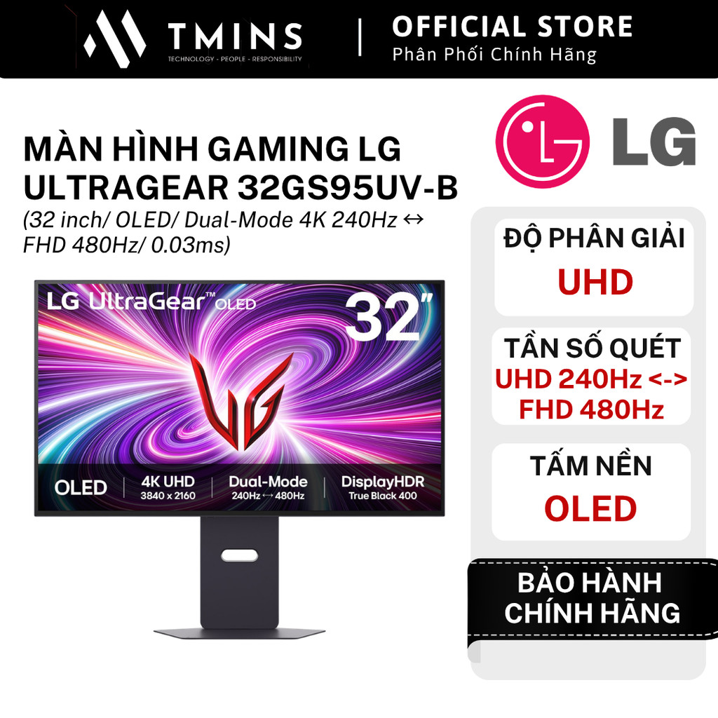 Màn hình Gaming LG UltraGear 32GS95UV-B (32 inch, OLED, Dual-Mode 4K 240Hz ↔ FHD 480Hz, 0.03ms)