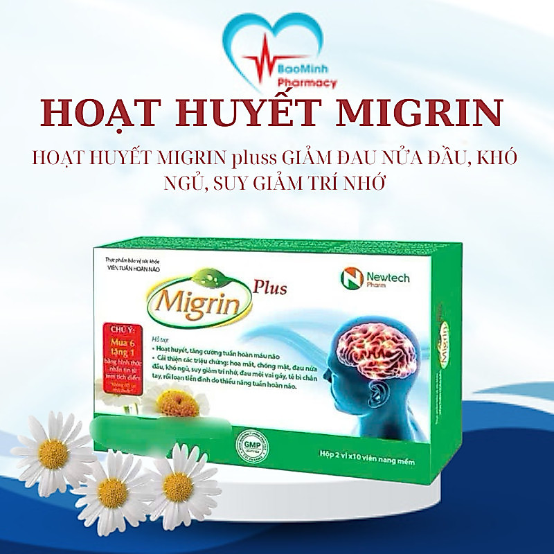 CHÍNH HÃNG [ mua 6+ 1]Hoạt Huết Migrin Pluss GIảm Đau Nửa Đầu, Khó Ngủ, Suy GIảm Trí Nhớ  Hộp 20v